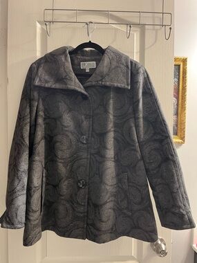 JM Collection Gray Swirl-Pattern Pea Coat Size Large